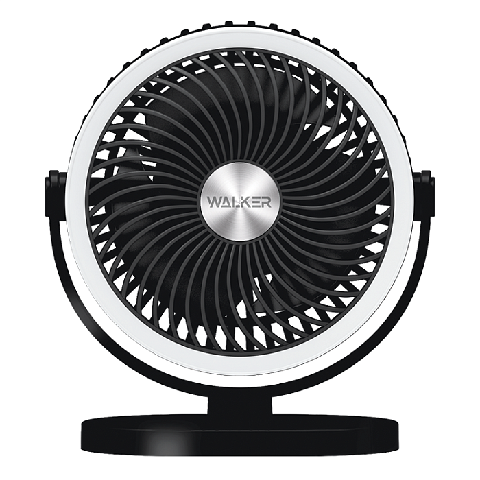 Настольный вентилятор WALKER WFAN-70, подсветка, подвесной крючок, поворотный, рег. наклона, черный