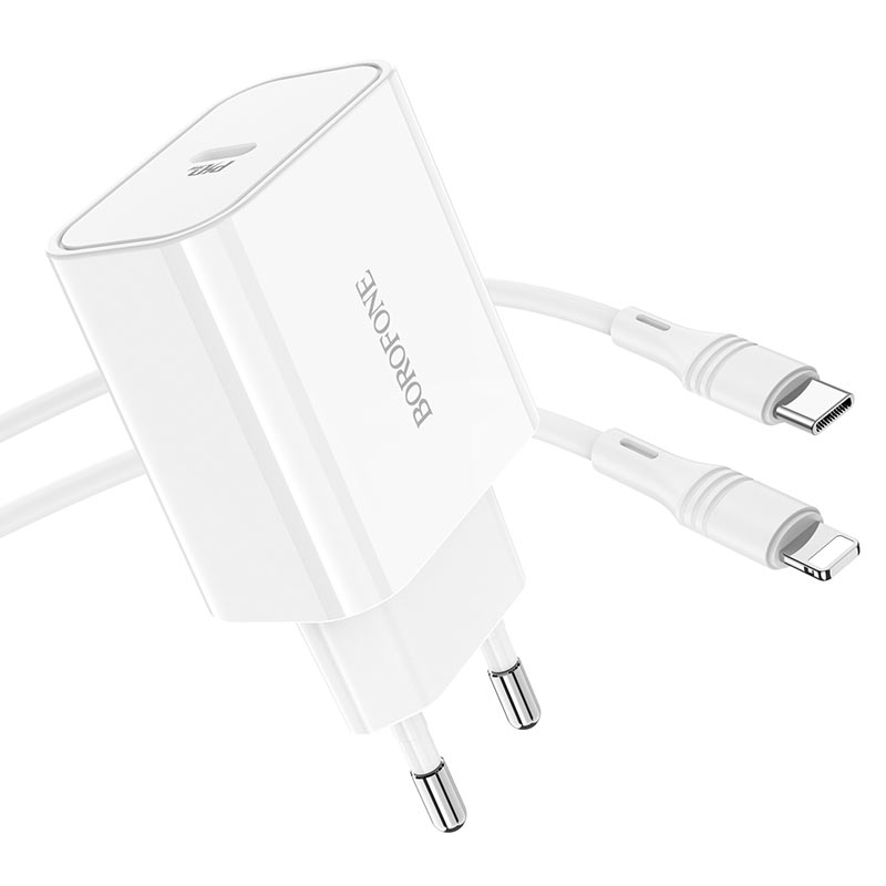 Сетевой адаптер BOROFONE BA57A Easy Speed PD20W, с кабелем Type-C - Lightning, белый