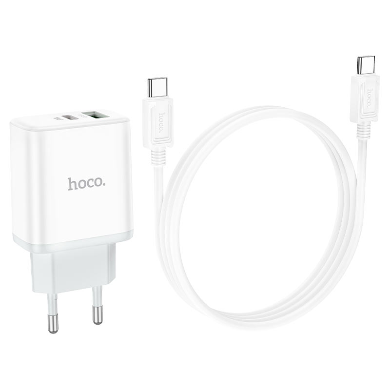 Сетевой адаптер HOCO C105A Stage dual port PD20W+QC3.0 с кабелем Type-C to Type-C, белый