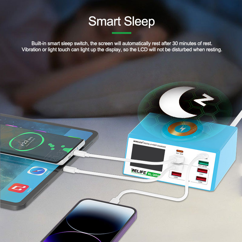 Источник питания RELIFE RL-309AW (6 портов USB + 2 Type-C + беспроводная зарядка)