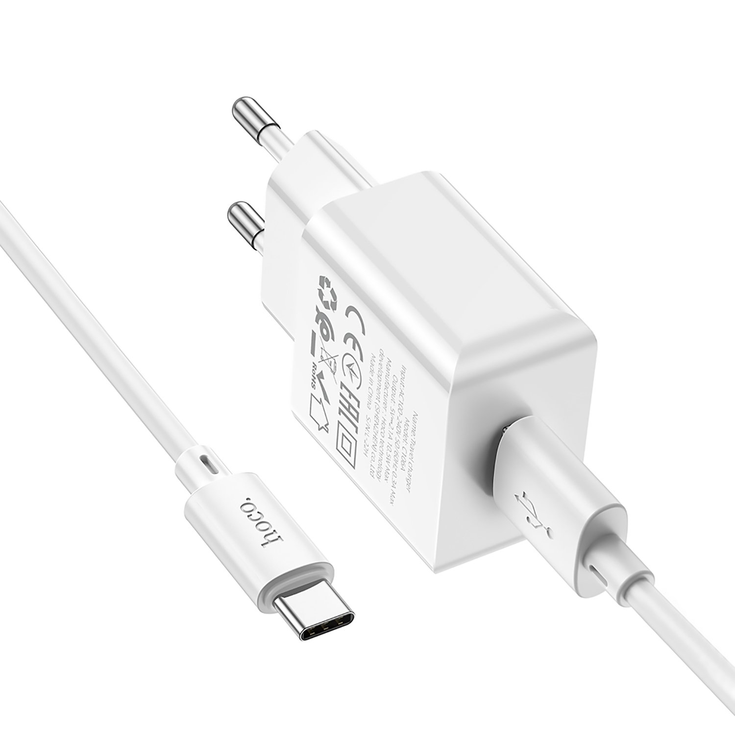 Сетевой адаптер HOCO C106A Leisure 2,1A/10W с кабелем Type-C, белый