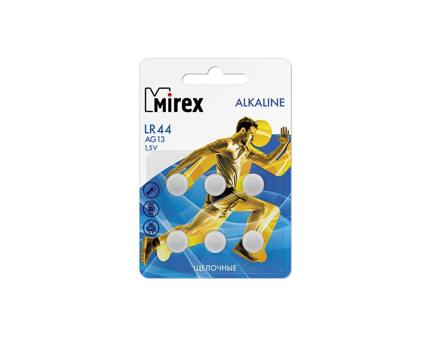 Батарейка для часов Mirex AG13/LR44 (1.5v, алкалиновая) (цена за упаковку 6 шт)