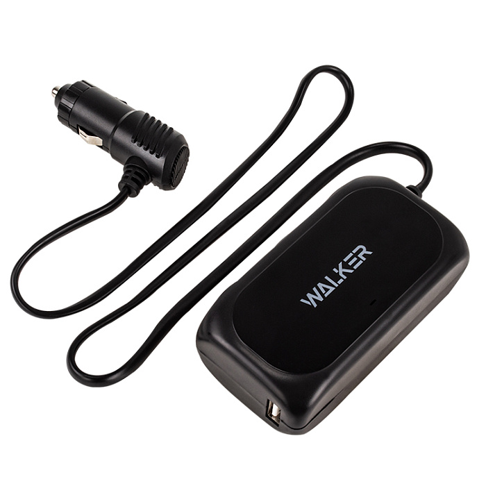 Разветвитель розетки автоприкуривателя WALKER WSC-23 (80BT, 3 гнезда, 2 USB 2.1A), черный