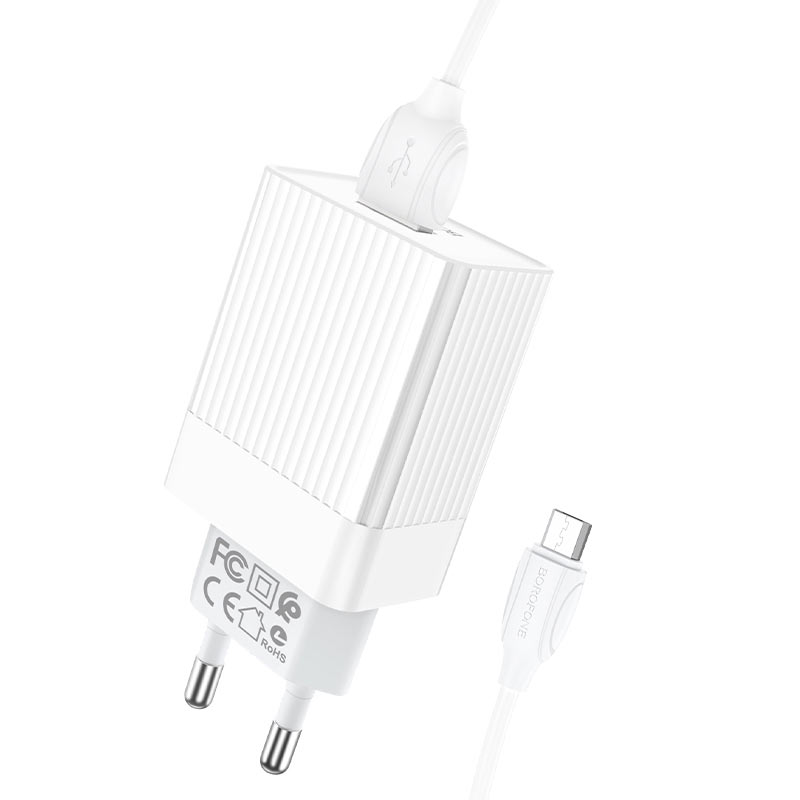 Сетевой адаптер BOROFONE BA47A Mighty speed QC3. 0 с кабелем Micro, белый
