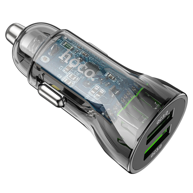 Автомобильный адаптер HOCO Z47 (2USB)Transparent Discovery Edition QC3.0, черный