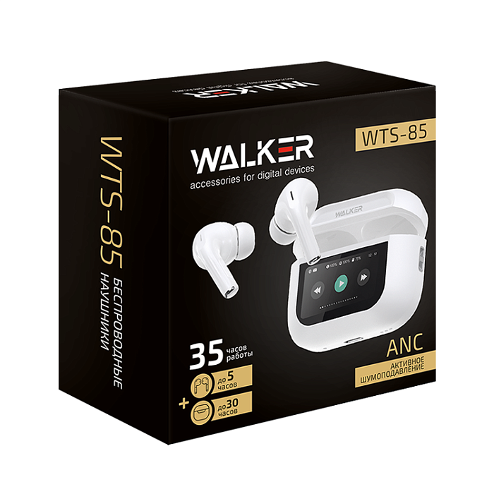 Беспроводные наушники с дисплеем WALKER WTS-85, шумоподавл. ANC, белые