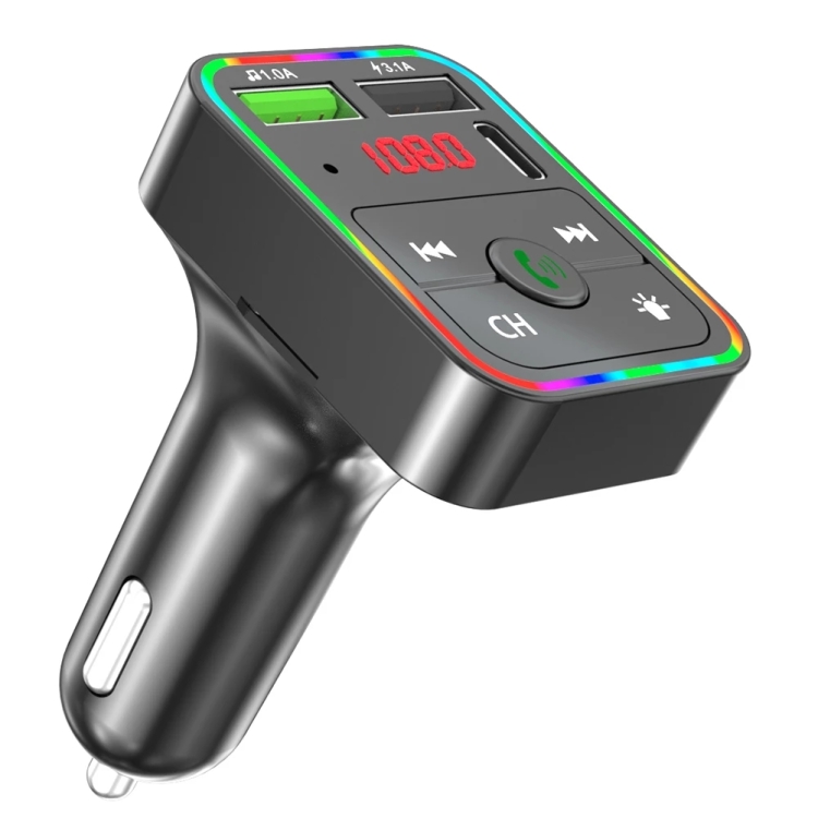 USB MP3 плеер с FM трансмиттером с дисплеем TDS TS-CAF15 (Bluetooth, RGB, USB 3.1, Type-C) черный