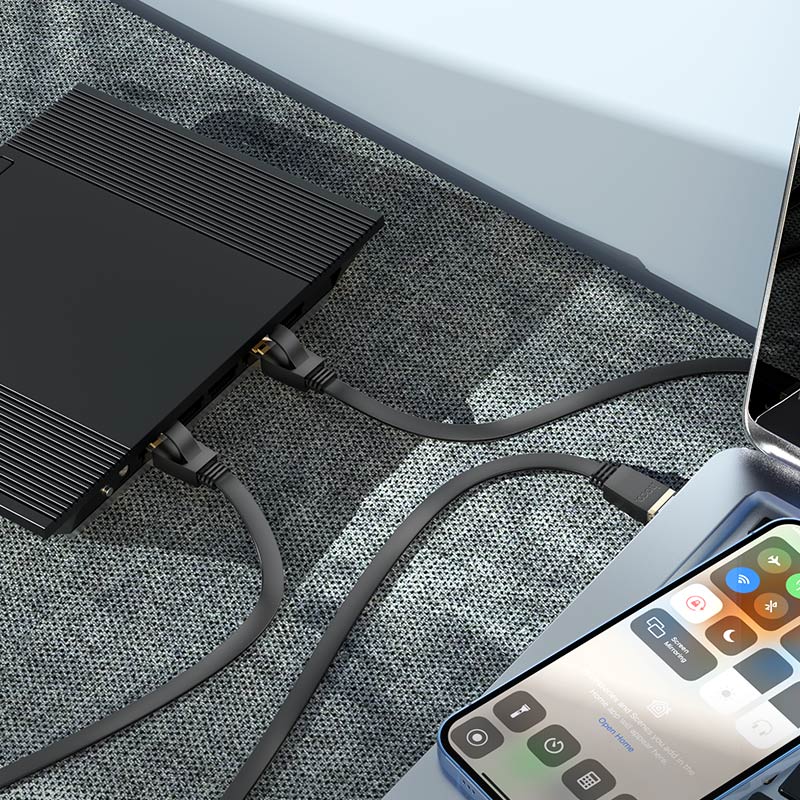 Патч-корд интернет кабель HOCO US07, 1 метр, RJ45, черный