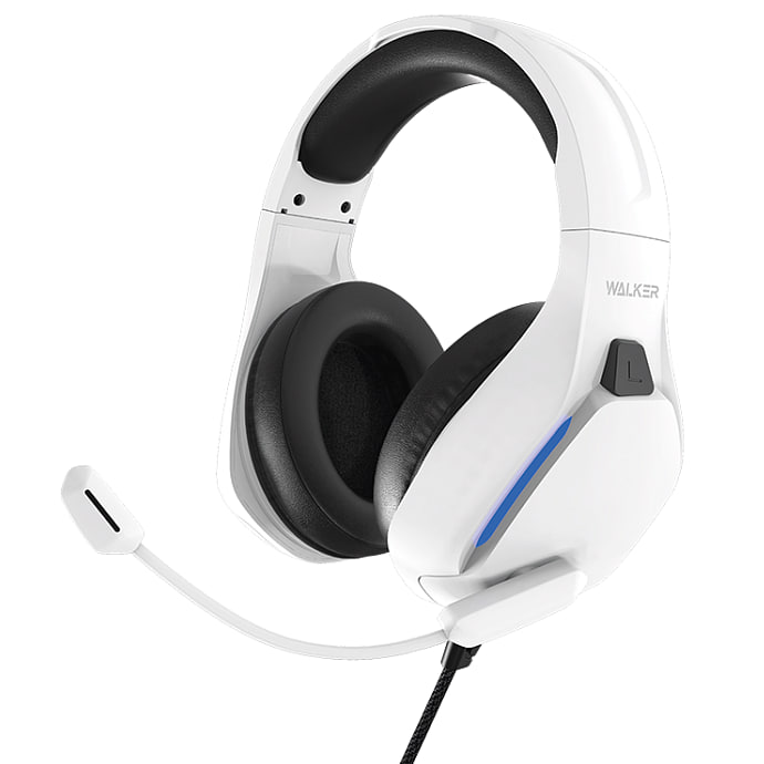 Проводные внешние наушники WALKER WBT-65 поворотный микрофон, с подсветкой, белые