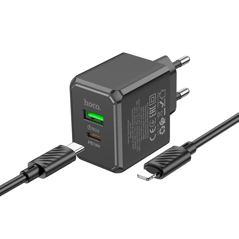 Сетевой адаптер HOCO CS14A  PD20W+QC3.0, с кабелем Lightning - Type-C, черный