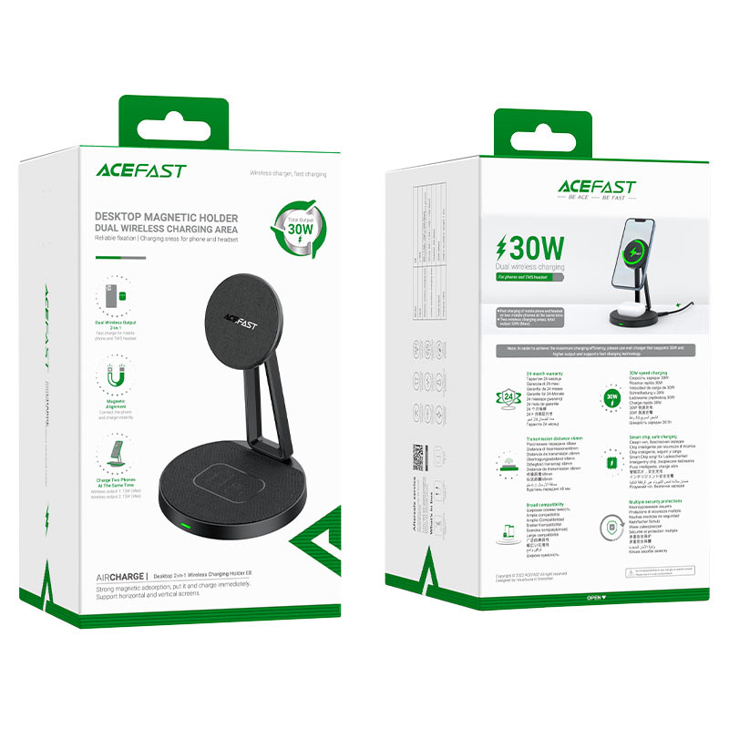 Беспроводное зарядное устройство ACEFAST E8 Desktop 2 в 1 wireless charger, черный