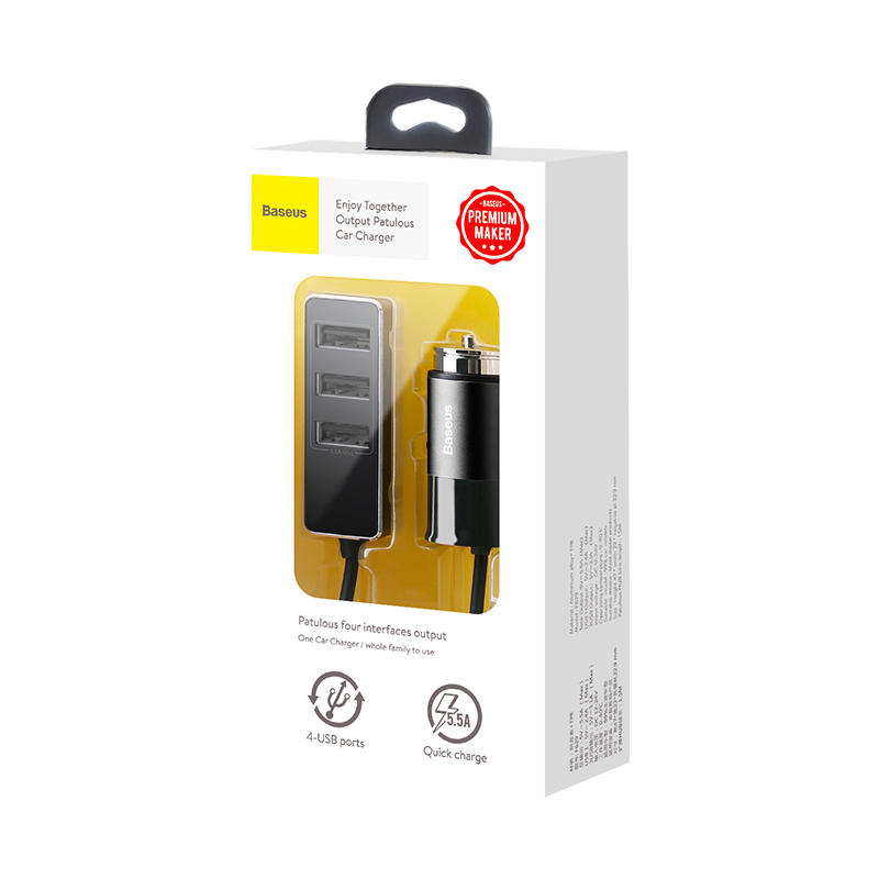 Автомобильный адаптер BASEUS Enjoy Together (USB с разветвителем, 3 USB, 5,5A), черный