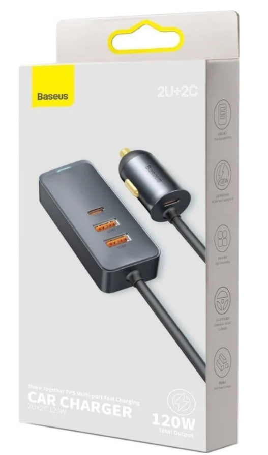 АЗУ Baseus Share Together PPS с удлинителем (Быстрая зарядка) (120W) (2 USB+2 Type C) (Серый)