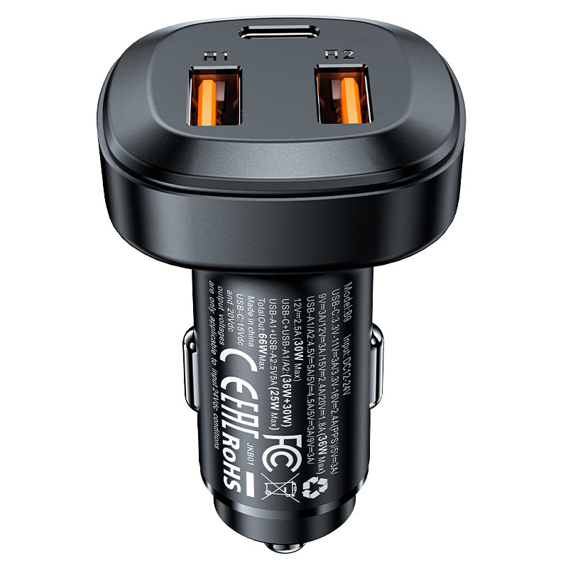 Автомобильный адаптер ACEFAST B9 66W (USB-C + 2*USB-A), черный