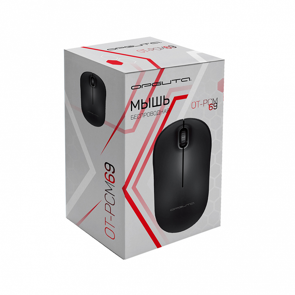 Мышь компьютерная беспроводная OT-PCM69, (USB, 2.4ГГц, 1АА, 10м), черная