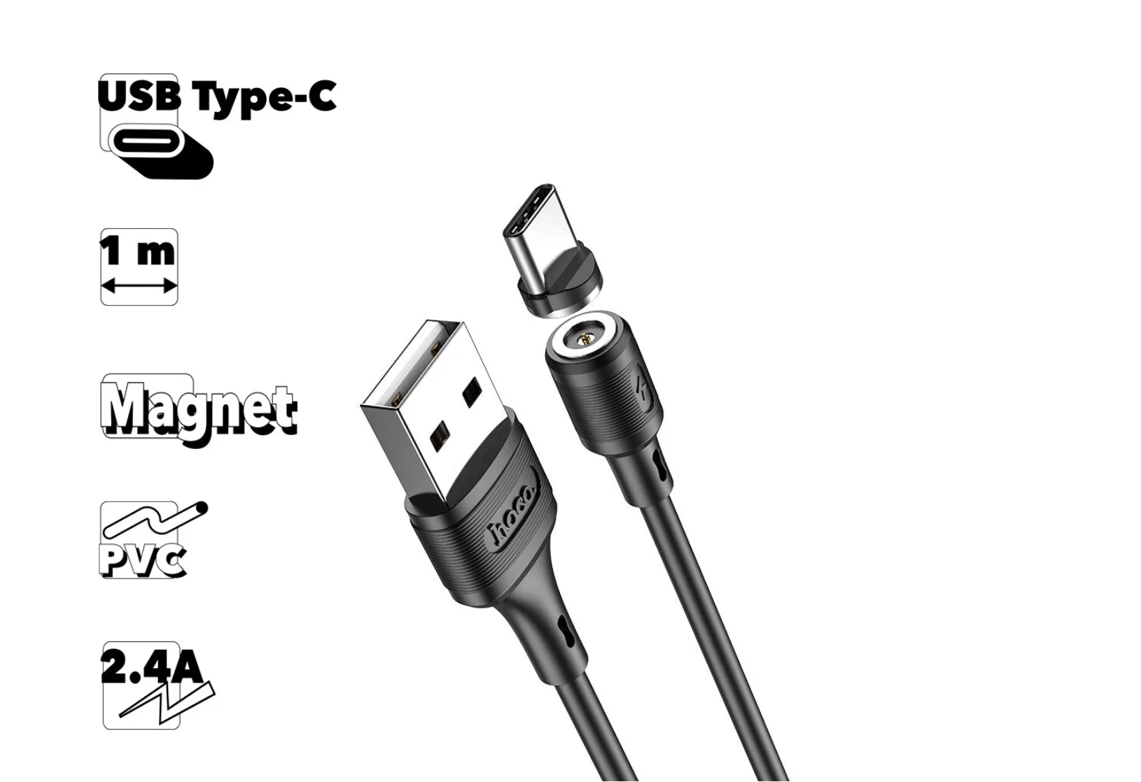USB кабель Type-C HOCO X52 Sereno magnetic charging cable (100см. 2A), черный