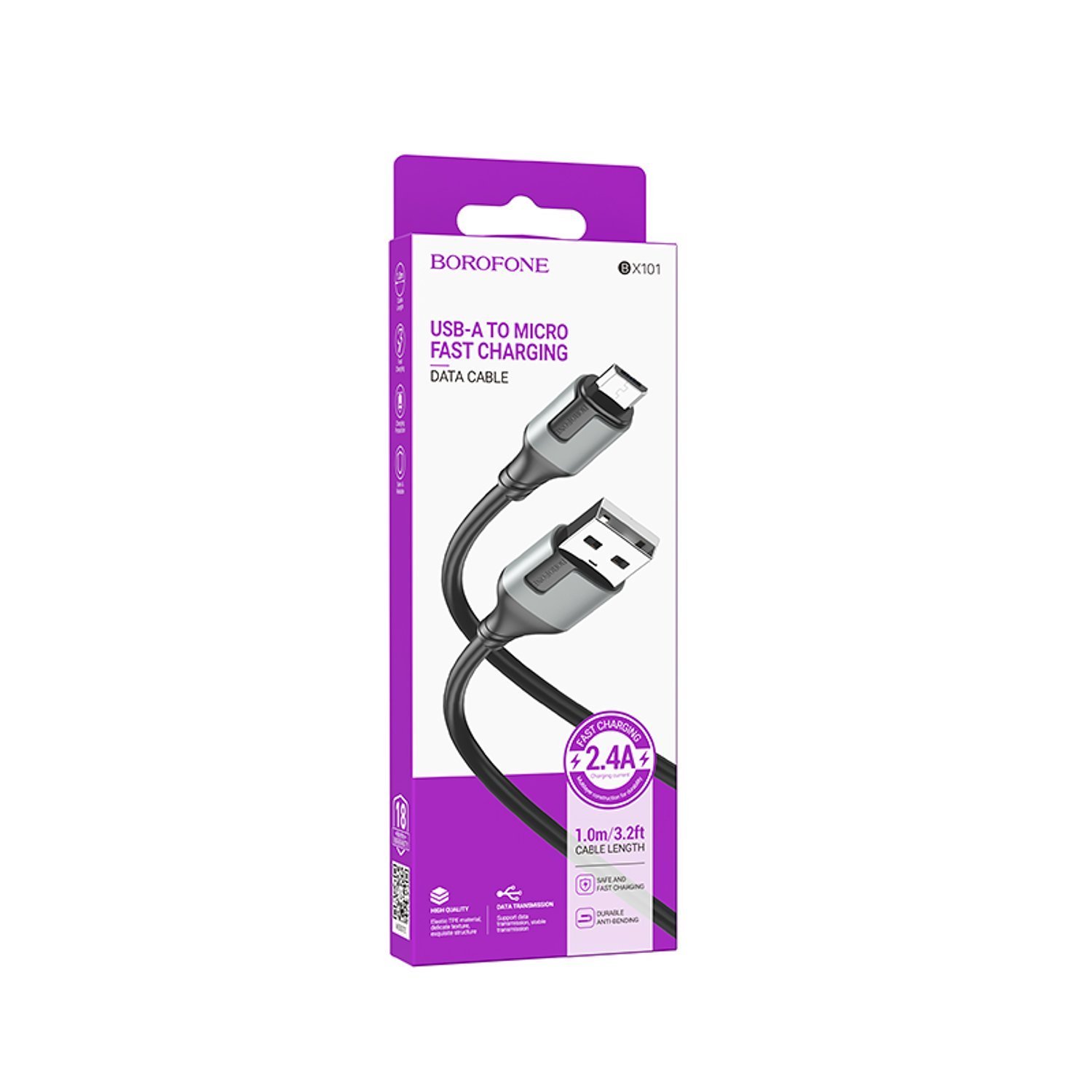 USB кабель micro USB BOROFONE BX101 Creator (100см. 2.4A), черный