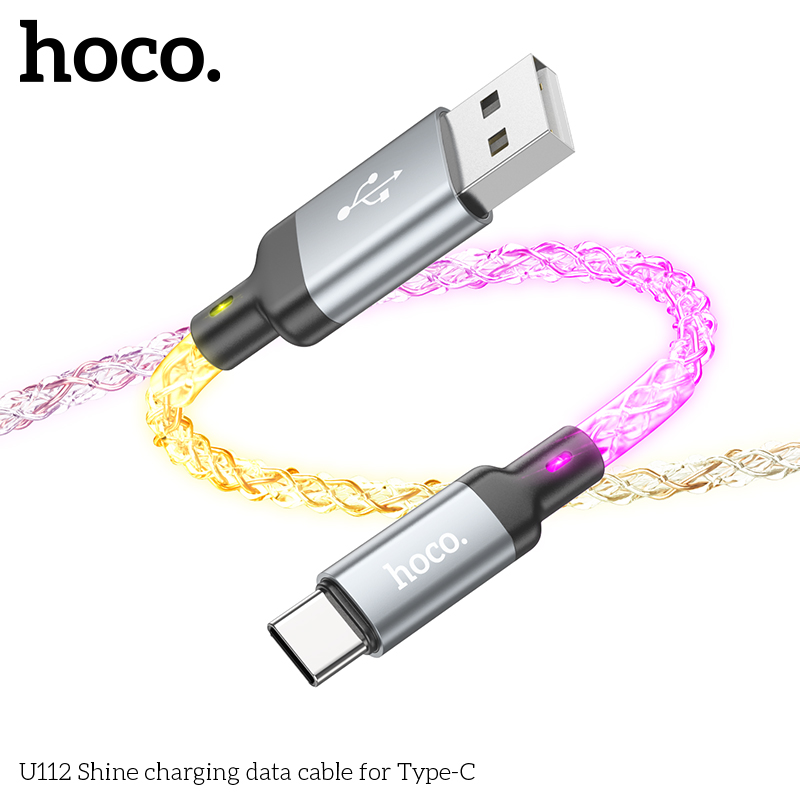 USB кабель Type-C HOCO U112 светящийся (100см. 3.0A), серый