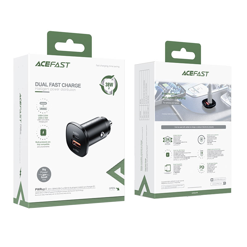 Автомобильный адаптер ACEFAST B1 mini 38W (USB-C + USB-A), черный