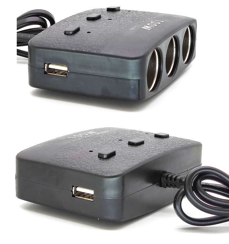 Разветвитель розетки автоприкуривателя OLESSON 1636 (3 гнезда, 2USB, 100W) на проводе, черный