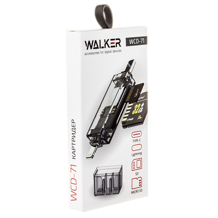 Card-Reader WALKER WCD-71 (SD/ Micro SD), Type-C Lightning, черный