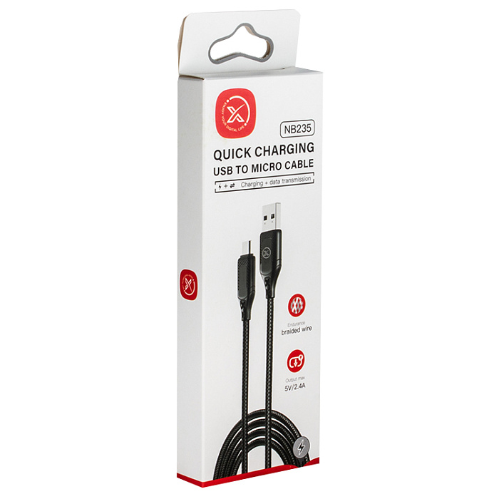USB кабель micro USB XO NB-235, 2,4А, нейлон, 1,0 м, черный.