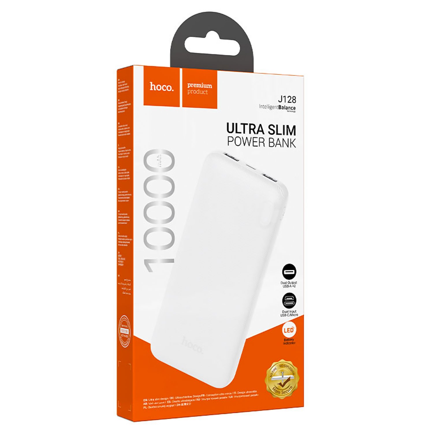 Внешний аккумулятор Power Bank 10000mAh HOCO J128 Type-C/2USB, белый