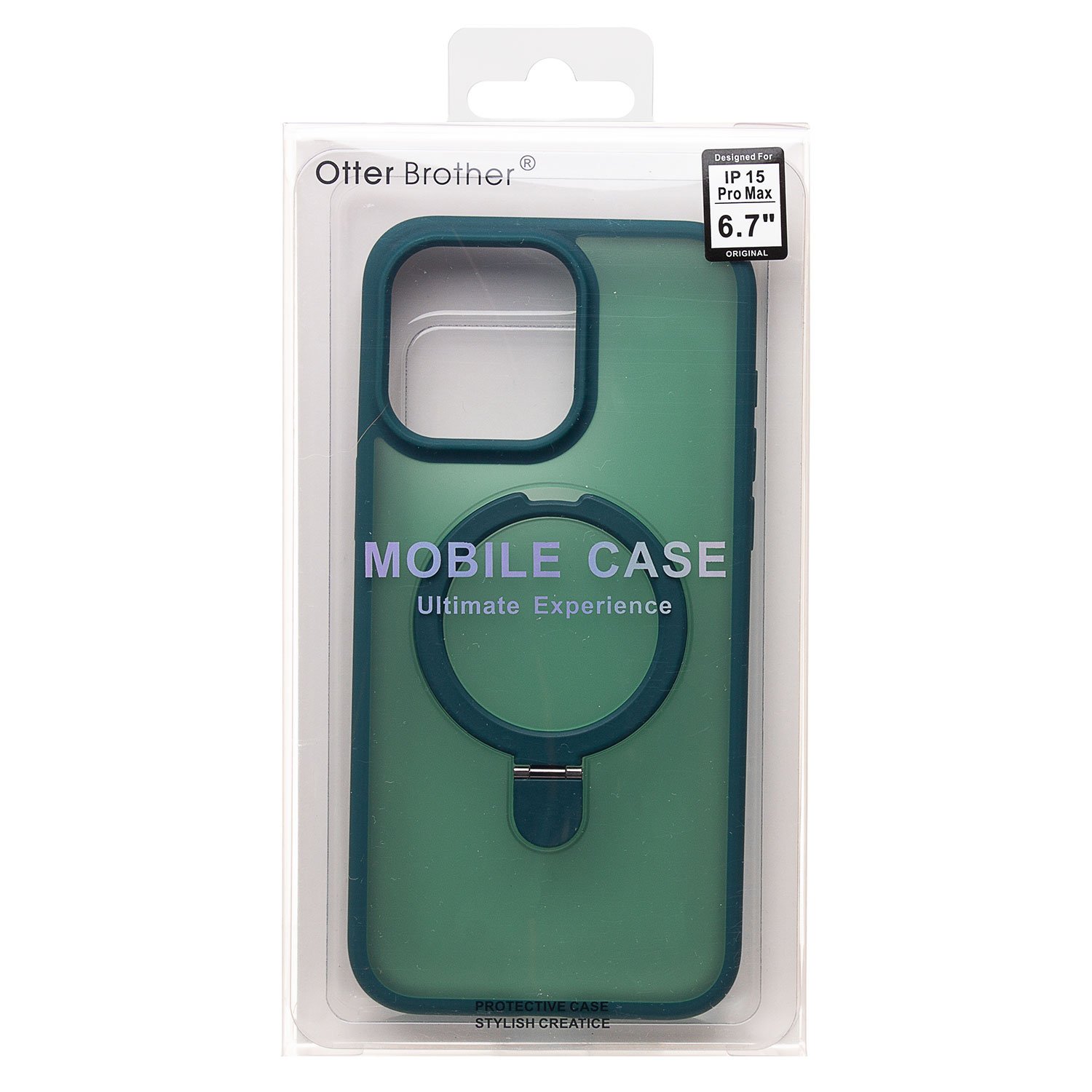 Чехол силиконовый MagSafe iPhone 15 Pro Max, с кольцом подставкой, темно-зеленый