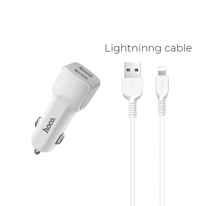 Автомобильный адаптер HOCO Z23 2 USB (2400mAh) с кабелем Lightning