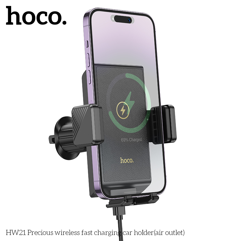 Держатель автомобильный с беспроводной зарядкой HOCO HW21 Precious wireless, черный