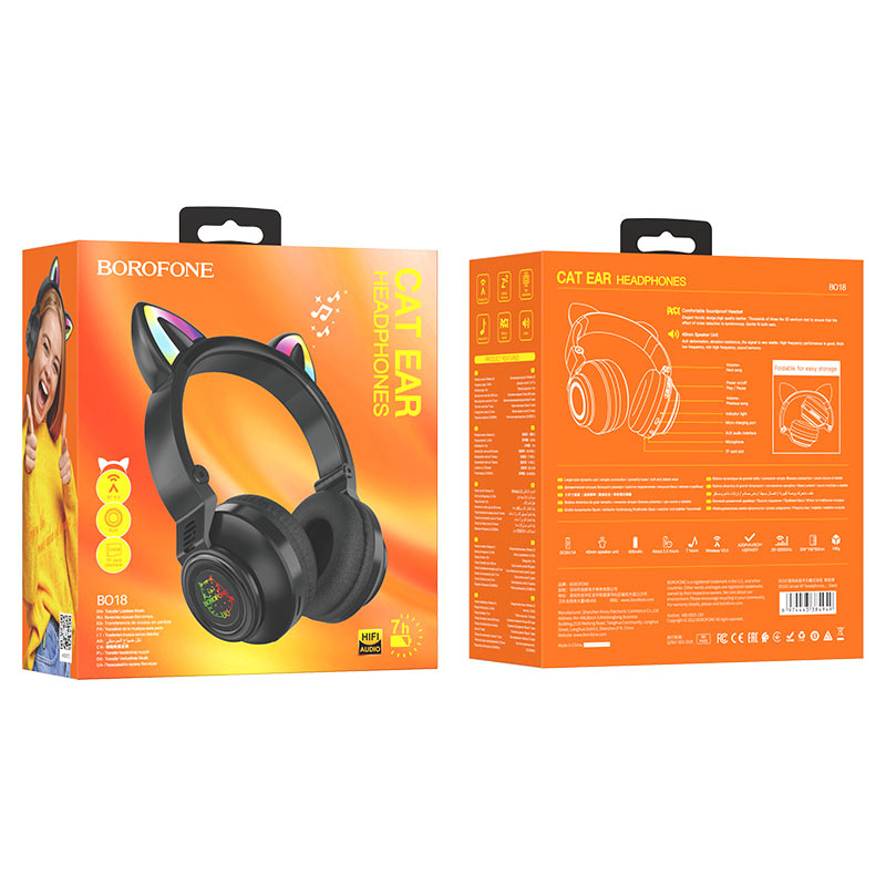Беспроводные внешние наушники BOROFONE BO18 Cat ear BT headset, черные