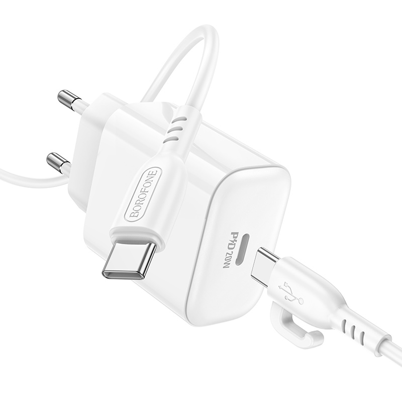 Сетевой адаптер BOROFONE BA81A PD20W single port + кабель Type-C To Type-C, белый