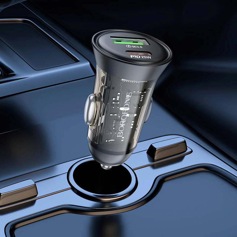Автомобильный адаптер BOROFONE BZ26A Shadow PD43W(1C1A) car charger, прозрачный черный