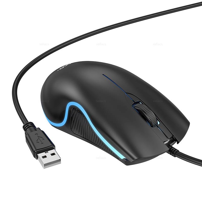 Мышь компьютерная проводная HOCO GM19 Enjoy gaming luminous wired mouse, черная