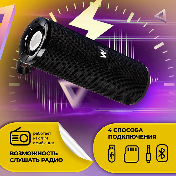 Колонка портативная WALKER WSP-110 Bluetooth, черная