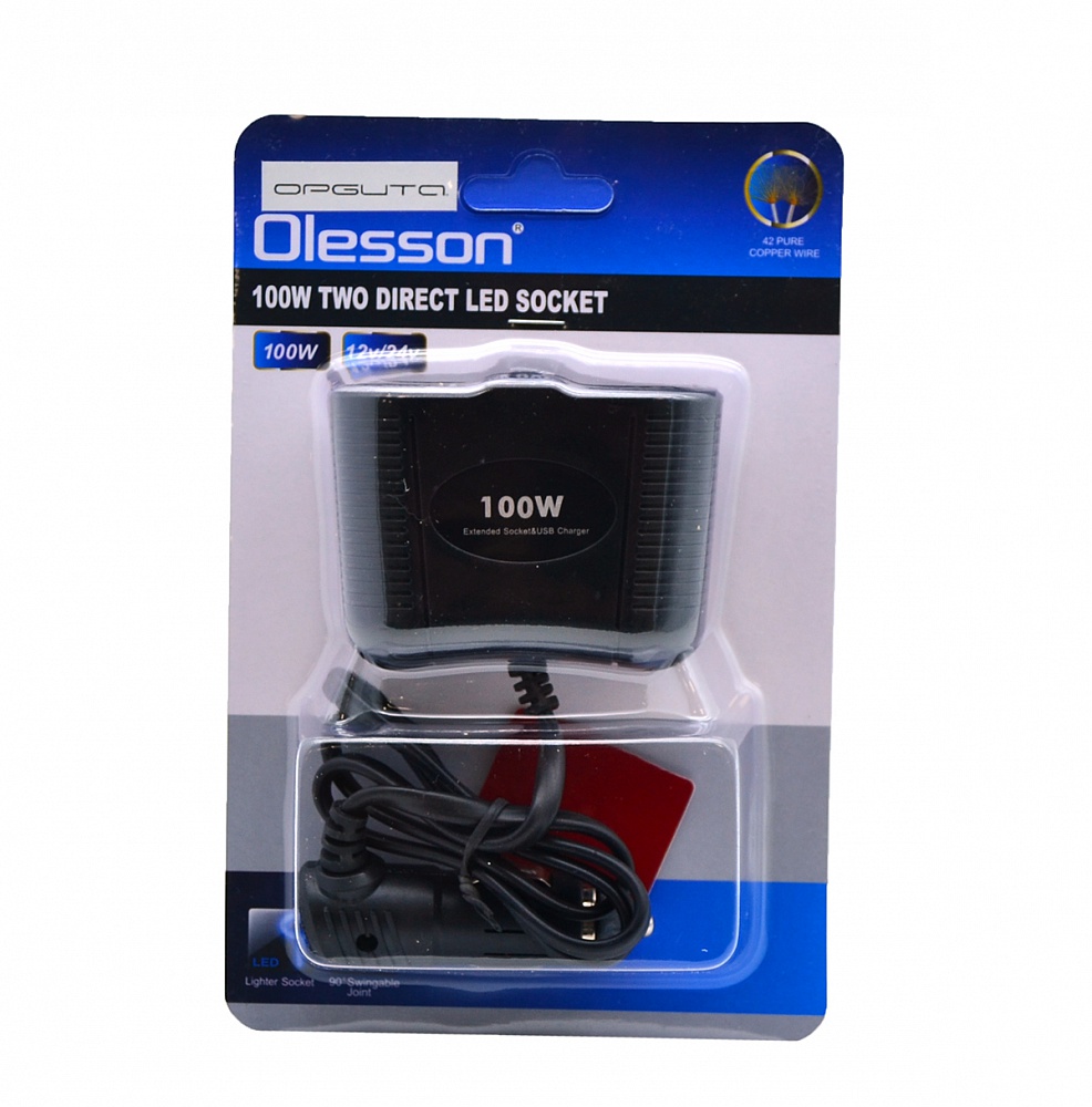 Разветвитель розетки автоприкуривателя OLESSON 1642 (2 гнезда) на проводе, черный