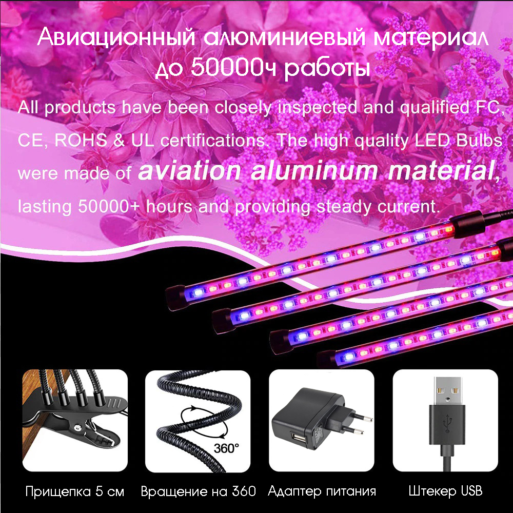 Фито-лампа Огонек OG-LDP08 на прищепке 40Вт