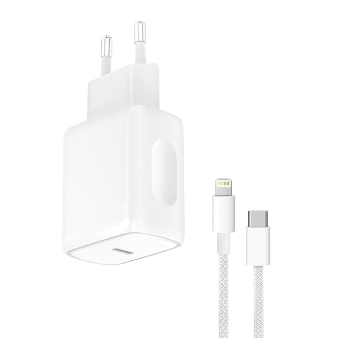 Сетевой адаптер WALKER WH-39, 3A, 25W, USB-C, PD + кабель Lighning, белый
