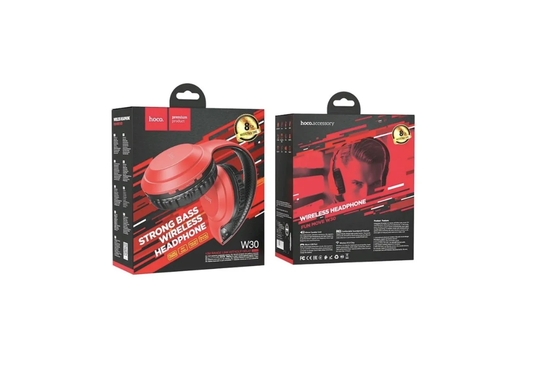 Беспроводные внешние наушники HOCO W30 Fun move BT headphones, красные