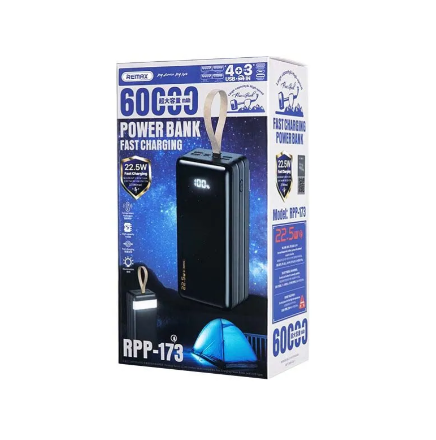 Внешний аккумулятор Power Bank 60000 mAh Remax RPP-173 22.5W, черный