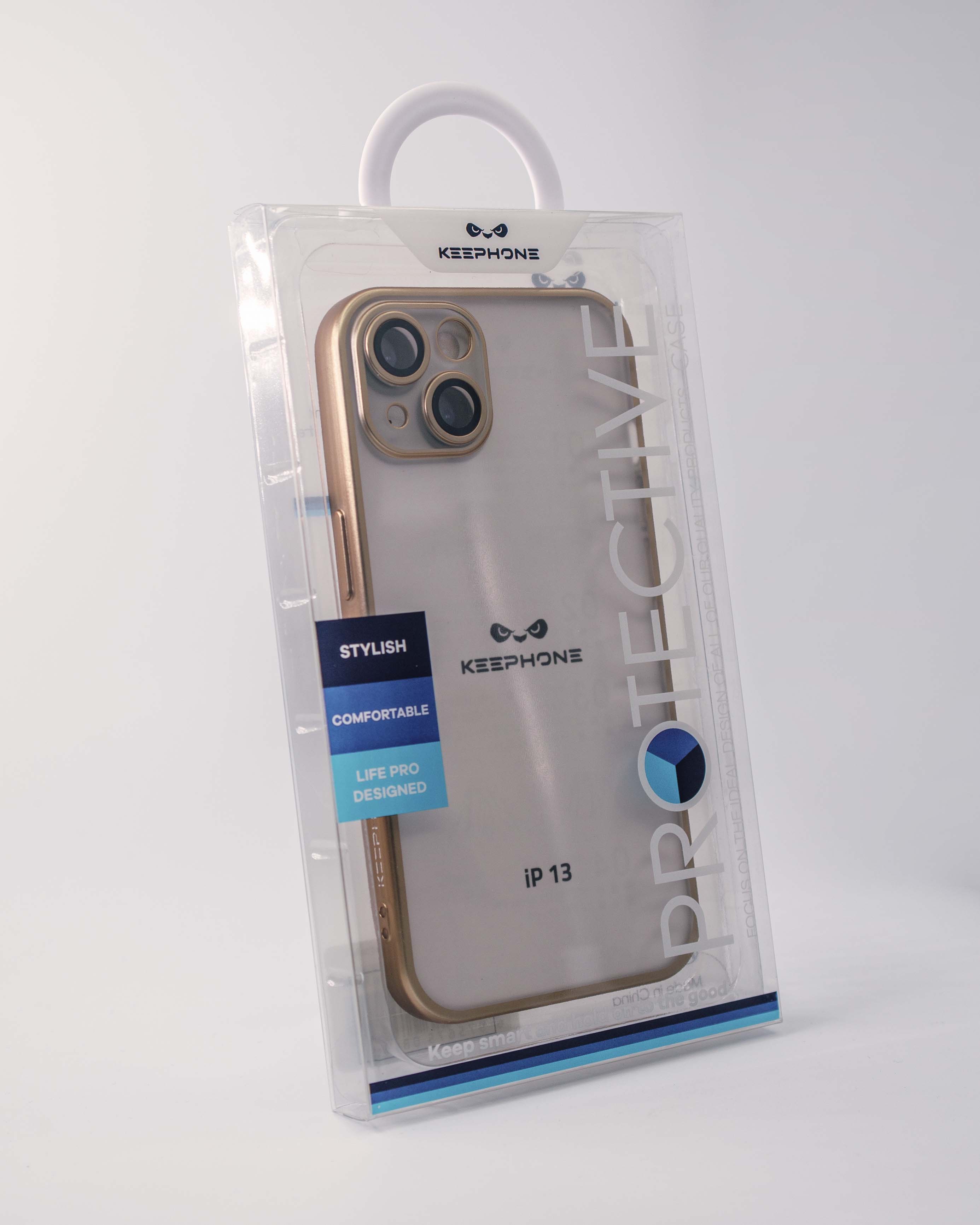 Чехол KeepHone iPhone 13 матовый с защитной линзой, золото