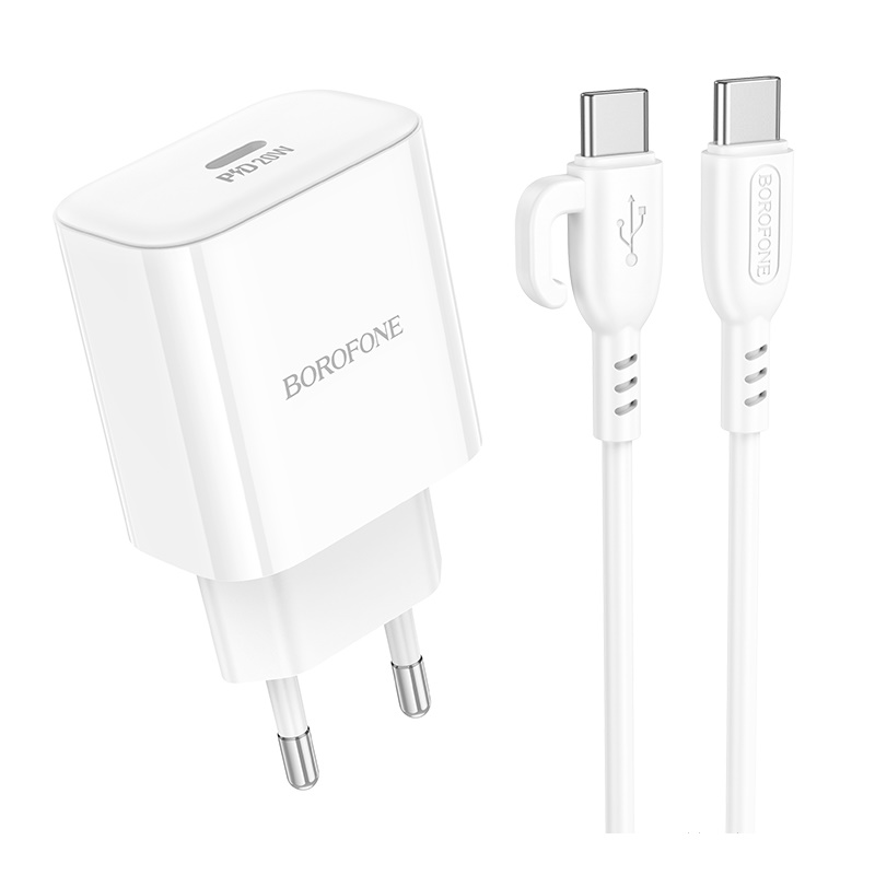 Сетевой адаптер BOROFONE BA81A PD20W single port + кабель Type-C To Type-C, белый