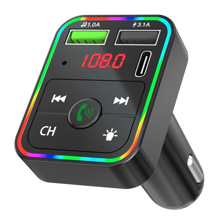 USB MP3 плеер с FM трансмиттером с дисплеем TDS TS-CAF15 (Bluetooth, RGB, USB 3.1, Type-C) черный