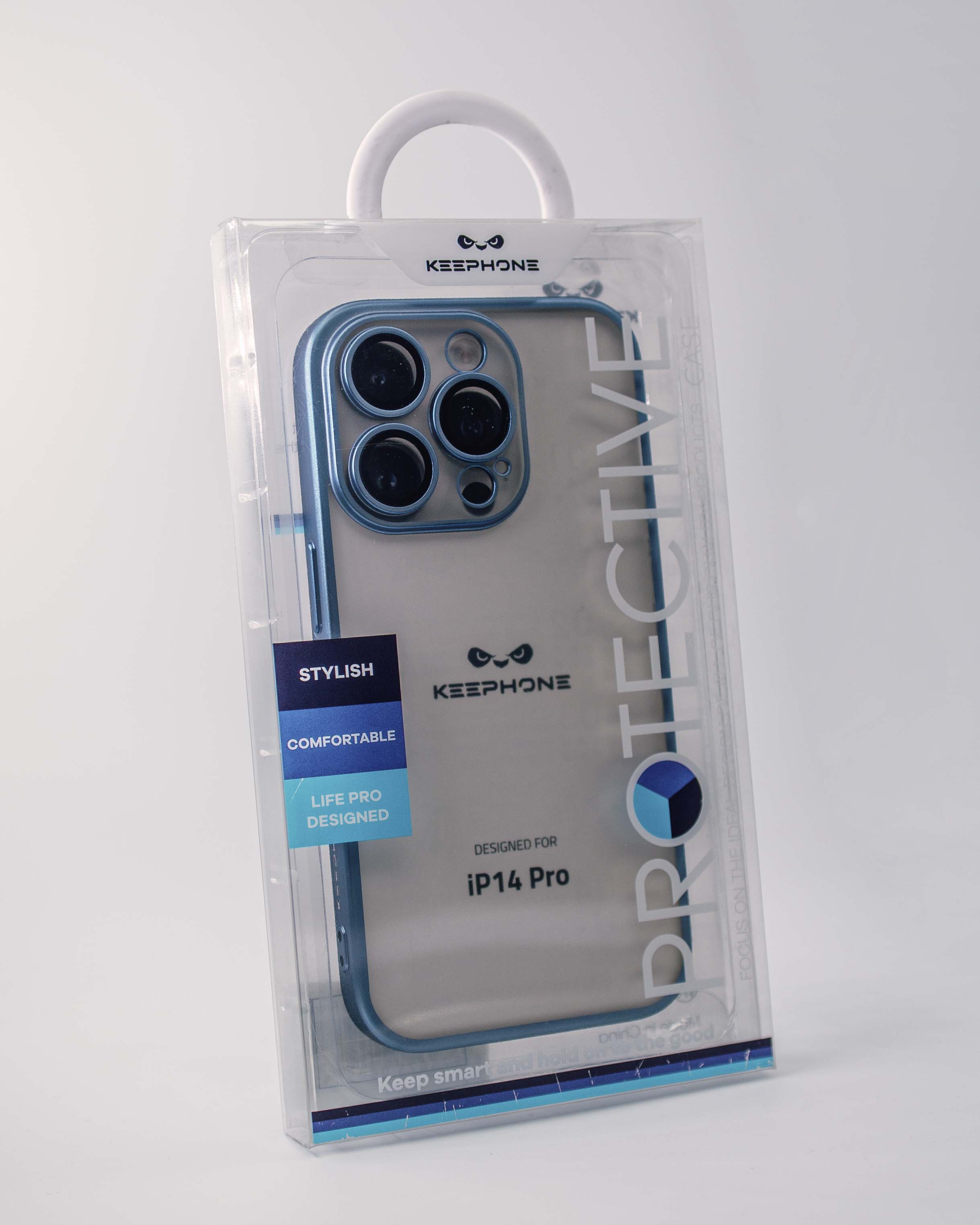 Чехол KeepHone iPhone 14 Pro с защитной линзой, голубой