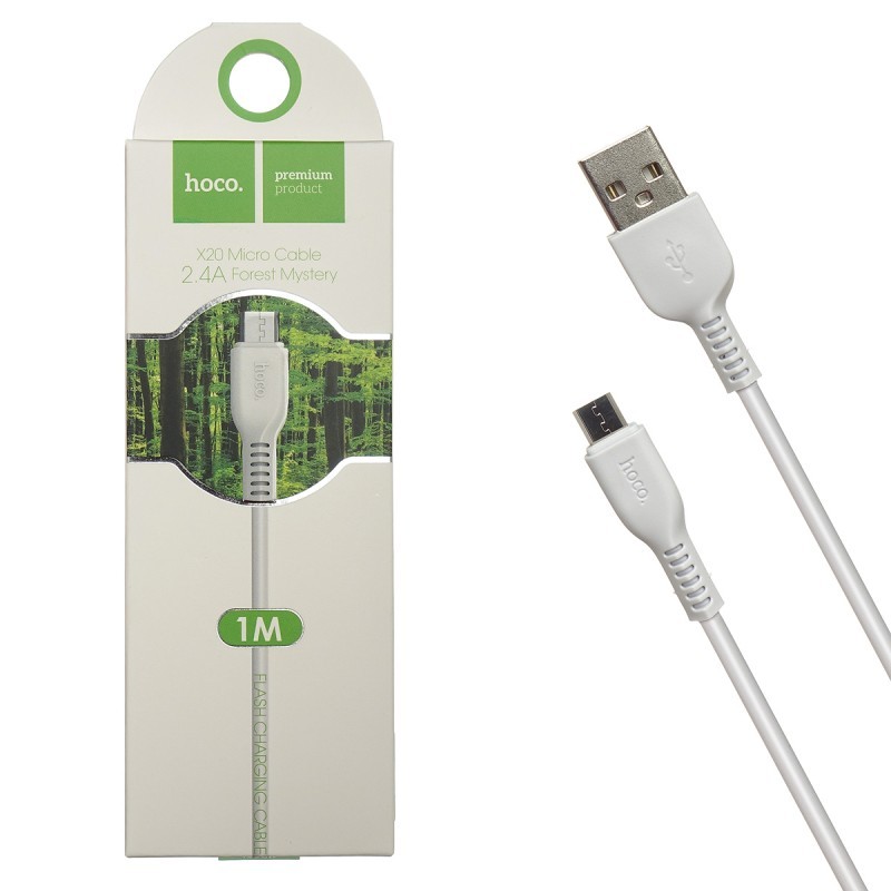 USB кабель micro USB HOCO X20 (100см, 2,4A), белый