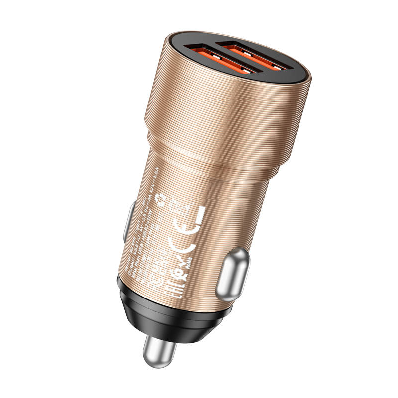 Автомобильный адаптер BOROFONE BZ19B  Wisdom 36W dual port QC3.0 car charger, золотой