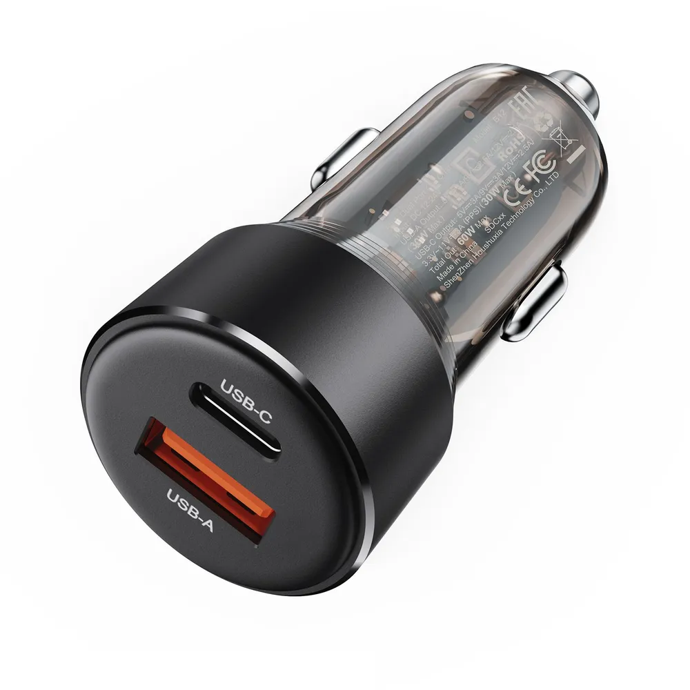 Автомобильный адаптер ACEFAST B12 60W (USB-C + USB-A), черный