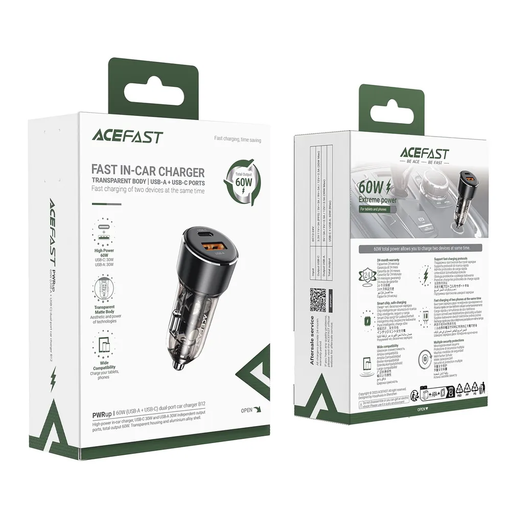 Автомобильный адаптер ACEFAST B12 60W (USB-C + USB-A), черный