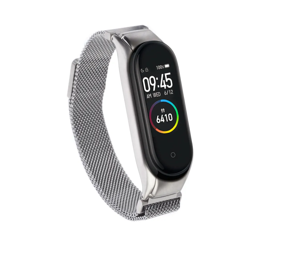 Браслет металлический для Mi Band 3/ 4 Миланское плетение, серебро