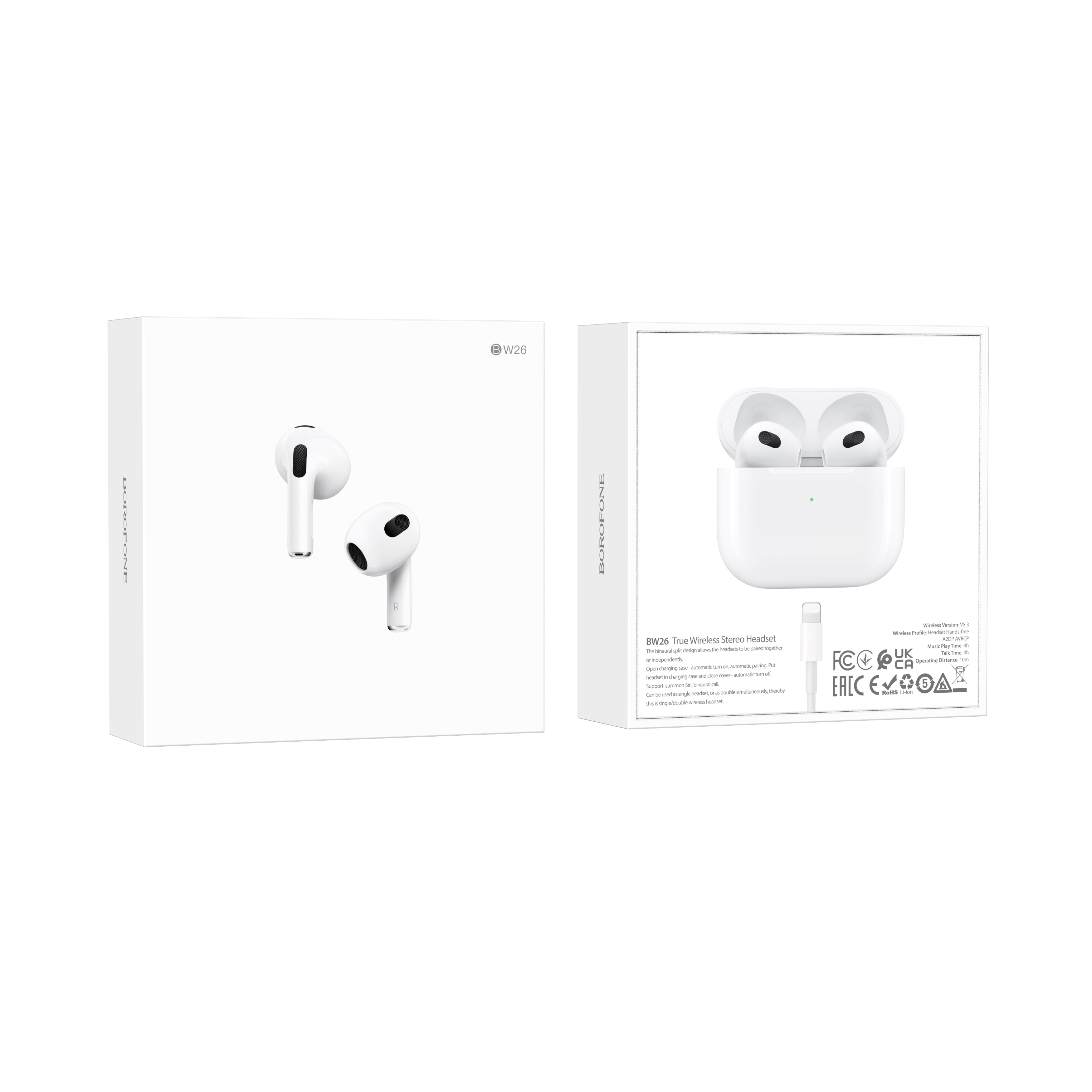 Беспроводные наушники BOROFONE BW26 True Wireless Bluetooth Earphone, белые